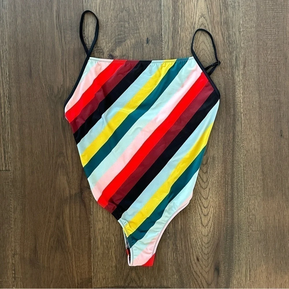 Solid & Striped The Chelsea Striped Swimsuit sz L